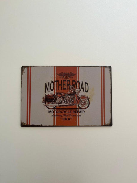 PLAQUE MÉTAL MOTHER ROAD 30X20 CM - PLAQUE DECORATIVE - ANIMAUX-RESINE.FR