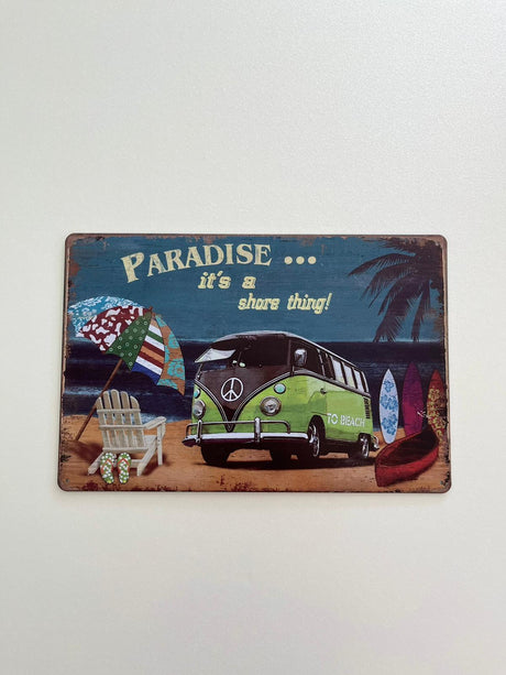 PLAQUE MÉTAL PARADISE 30X20 CM - PLAQUE DECORATIVE - ANIMAUX-RESINE.FR