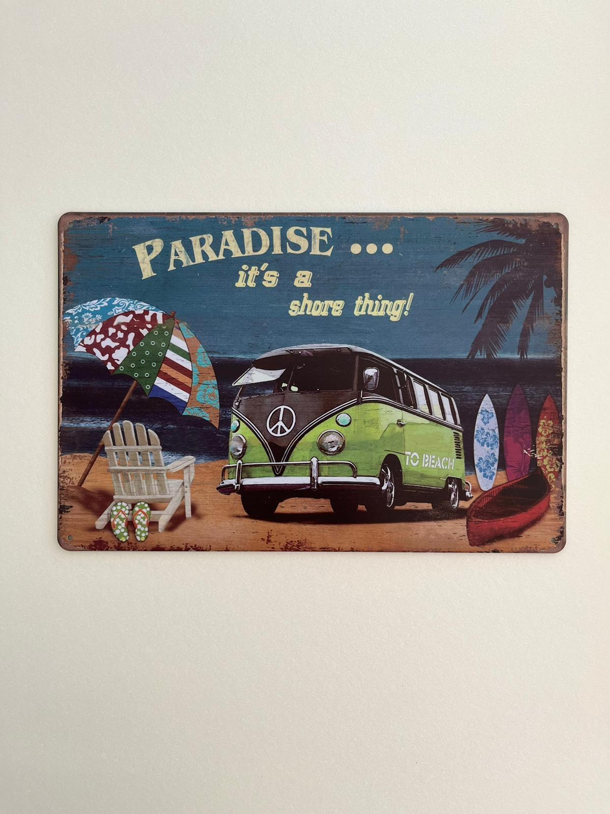 PLAQUE MÉTAL PARADISE WW 30X20 CM - PLAQUE DECORATIVE - ANIMAUX-RESINE.FR