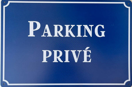 PLAQUE MÉTAL PARKING PRIVÉ 30X20 CM - PLAQUE DECORATIVE - ANIMAUX-RESINE.FR