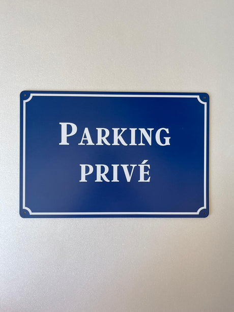 PLAQUE MÉTAL PARKING PRIVÉ 30X20 CM - PLAQUE DECORATIVE - ANIMAUX-RESINE.FR