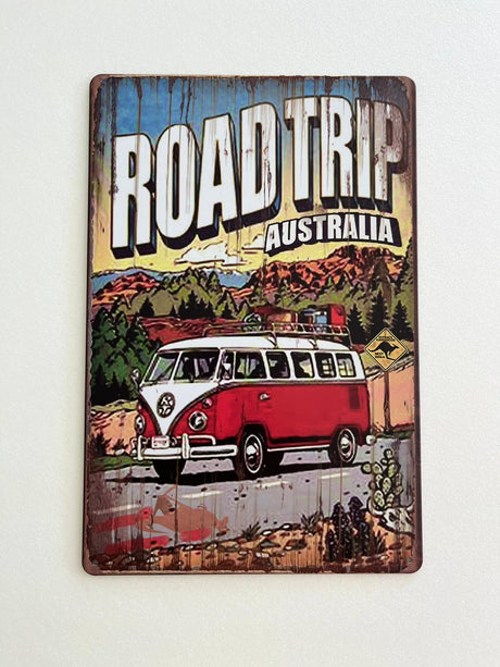 PLAQUE MÉTAL ROAD TRIP 30X20 CM - PLAQUE DECORATIVE - ANIMAUX-RESINE.FR