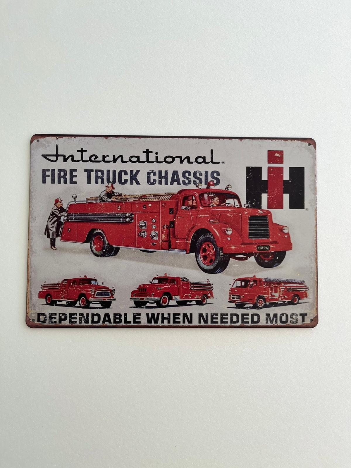 PLAQUE MÉTAL TRUCK FIRE 30X20 CM - PLAQUE DECORATIVE - ANIMAUX-RESINE.FR